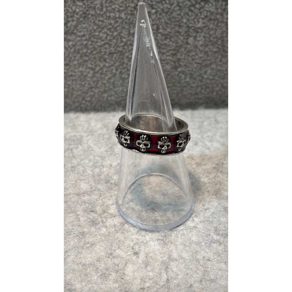 #46. Gothic-style Silver-tone Red Skull Ring